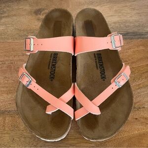 BIRKENSTOCK MAYARI BIRKO-FLOR CORAL PEACH PATENT Sandals 42 L 11 Regular Wide
